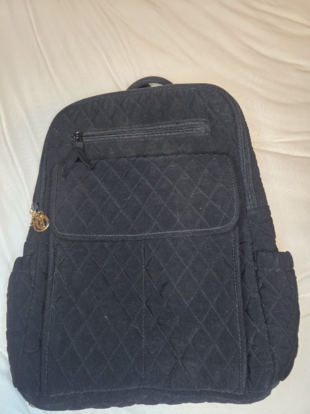 Vera Bradley Quilted Black Backpack with Gold Accent